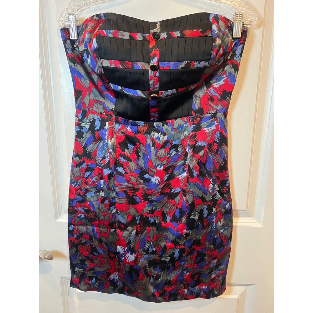 BCBGeneration Womens Strapless Mini Dress Abstract Brushstroke Multicolor Size 6